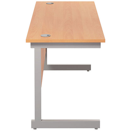 Jemini 1600mm Slim Rectangular Desk, Silver Cantilever Leg, Beech
