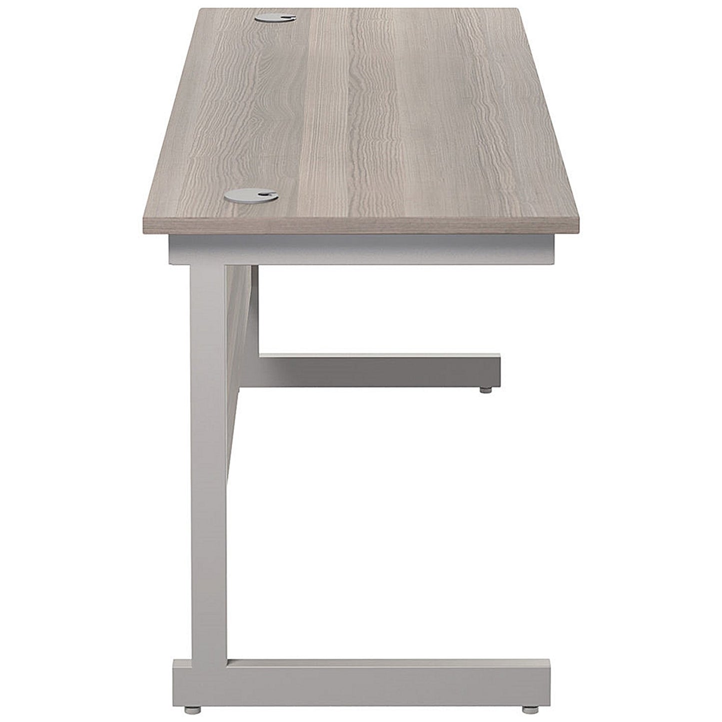 Jemini 1600mm Slim Rectangular Desk, Silver Cantilever Leg, Grey Oak