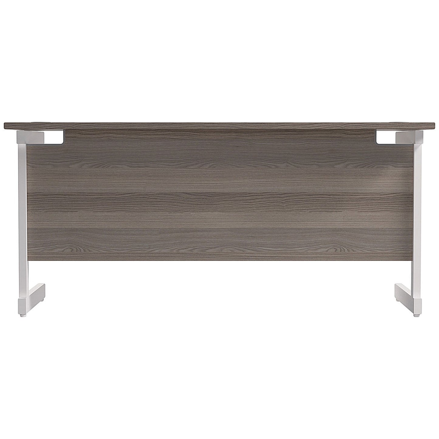Jemini 1600mm Slim Rectangular Desk, White Cantilever Leg, Grey Oak