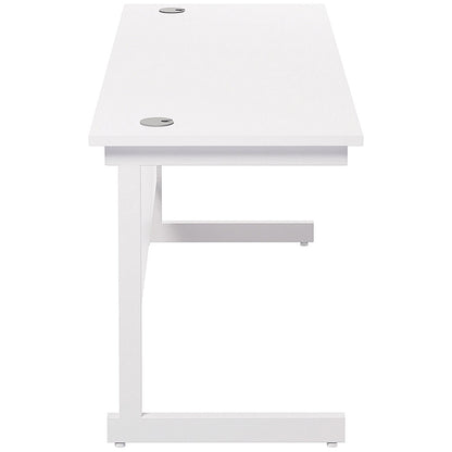 Jemini 1600mm Slim Rectangular Desk, White Cantilever Leg, White