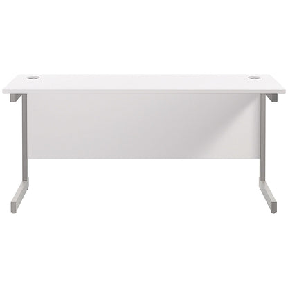 Jemini 1800mm Slim Rectangular Desk, Silver Cantilever Leg, White