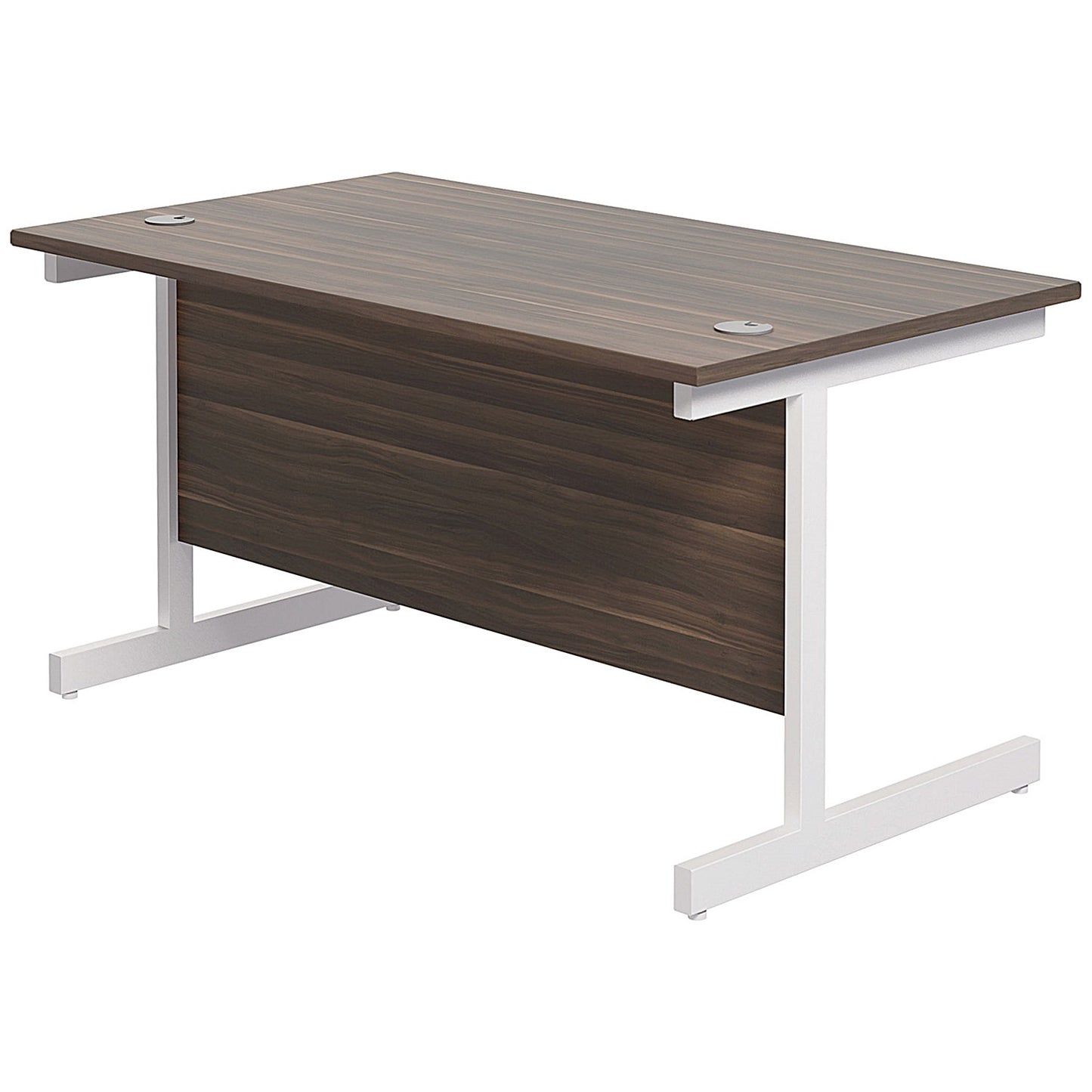 Jemini 1200mm Rectangular Desk, White Cantilever Leg, Walnut
