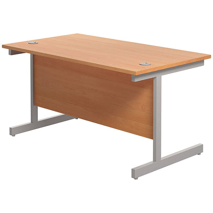 Jemini 1400mm Rectangular Desk, Silver Cantilever Leg, Beech