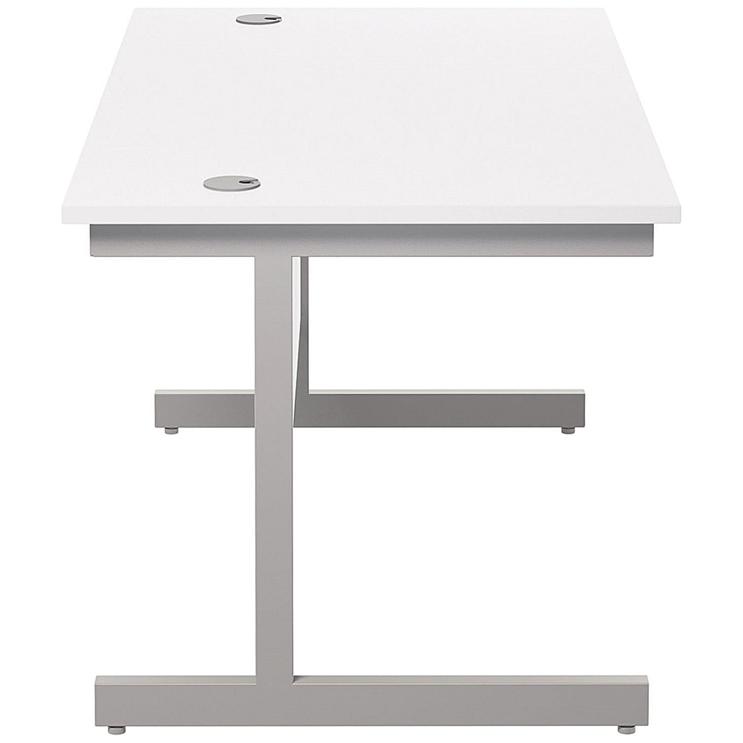 Jemini 1400mm Rectangular Desk, Silver Cantilever Leg, White