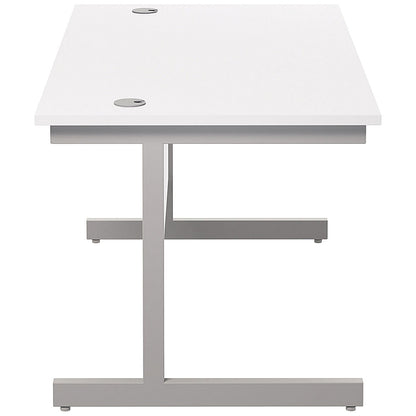 Jemini 1400mm Rectangular Desk, Silver Cantilever Leg, White