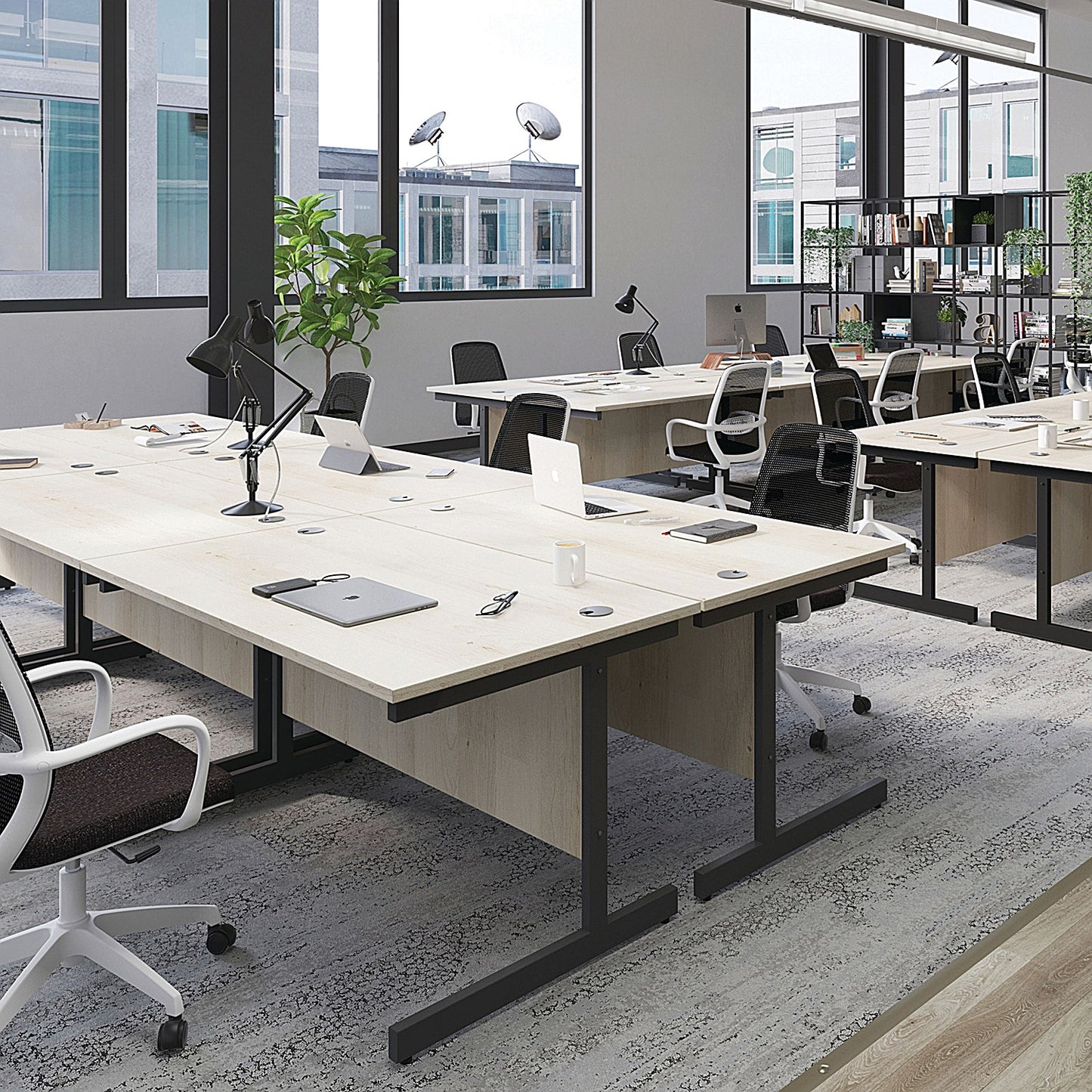 Jemini 1400mm Rectangular Desk, White Cantilever Leg, White