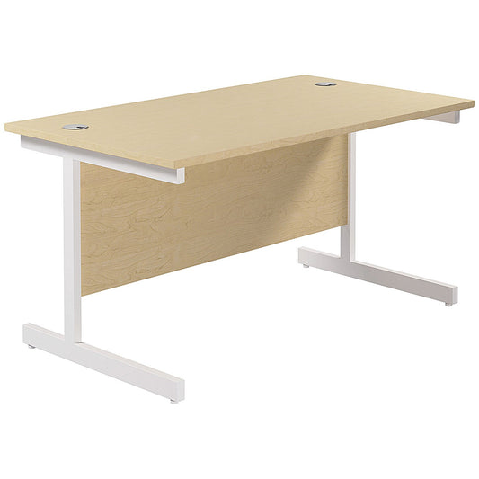 Jemini 1400mm Rectangular Desk, White Cantilever Leg, Maple