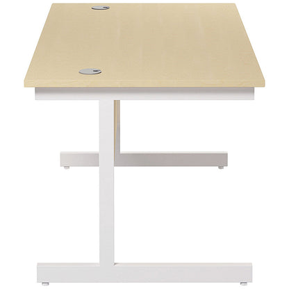 Jemini 1400mm Rectangular Desk, White Cantilever Leg, Maple