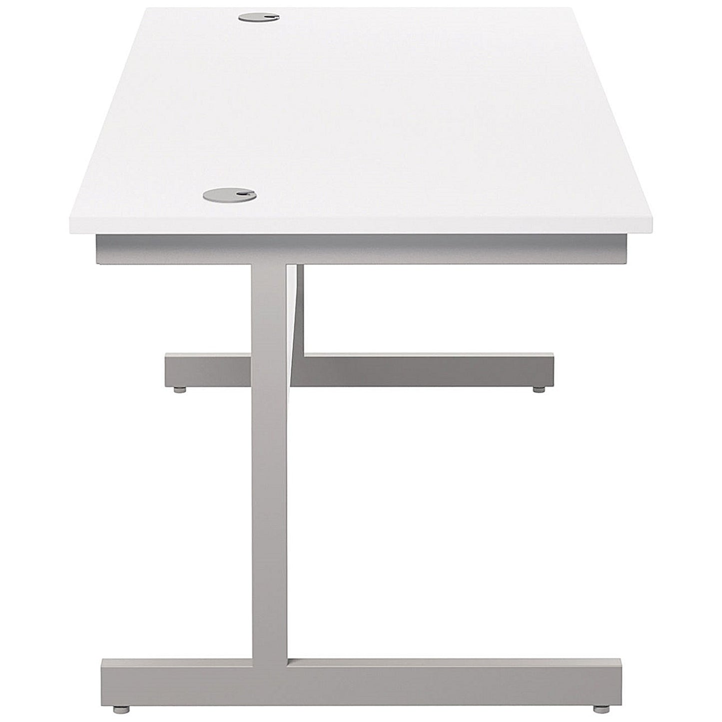 Jemini 1600mm Rectangular Desk, Silver Cantilever Leg, White