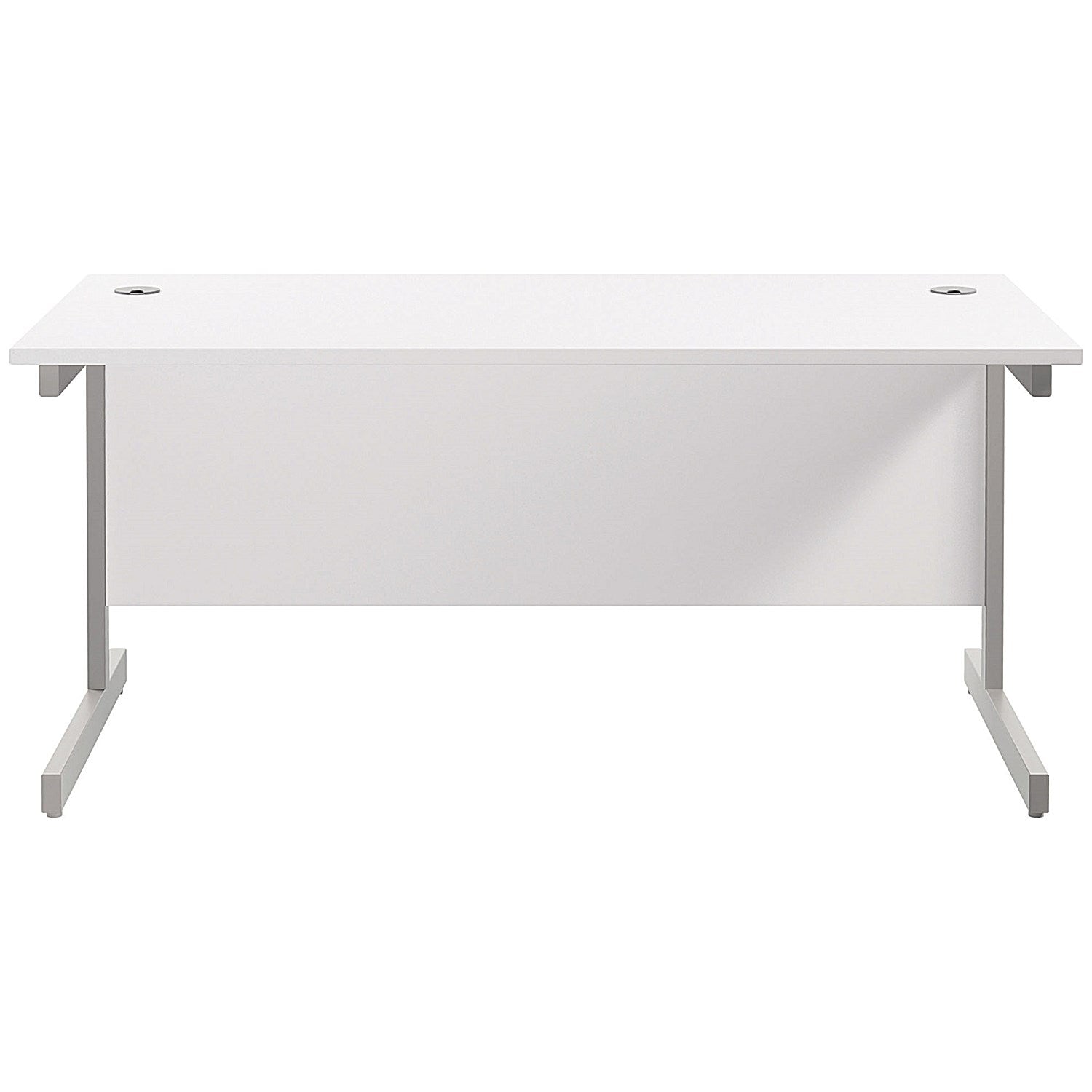 Jemini 1600mm Rectangular Desk, Silver Cantilever Leg, White