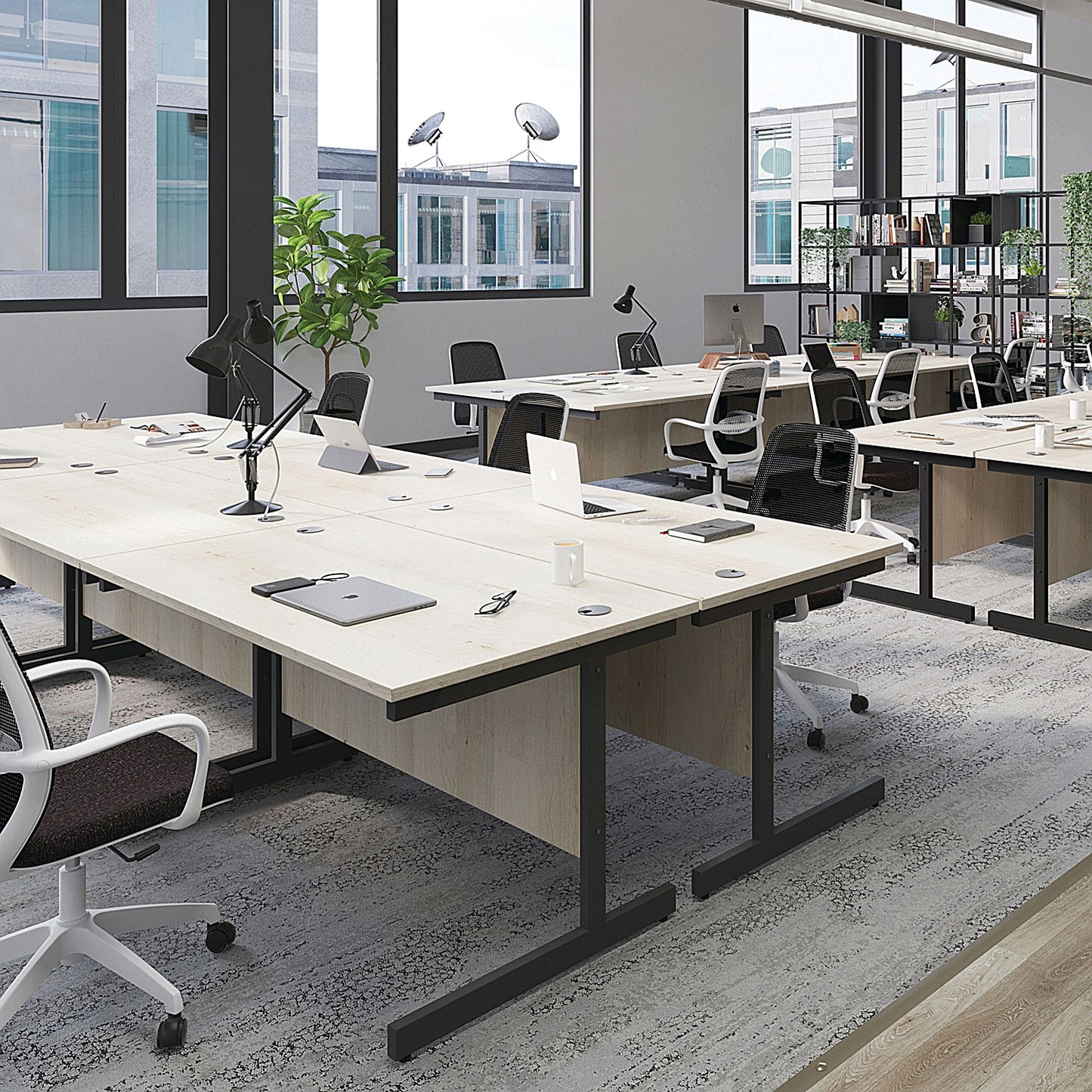 Jemini 1600mm Rectangular Desk, White Cantilever Leg, Beech