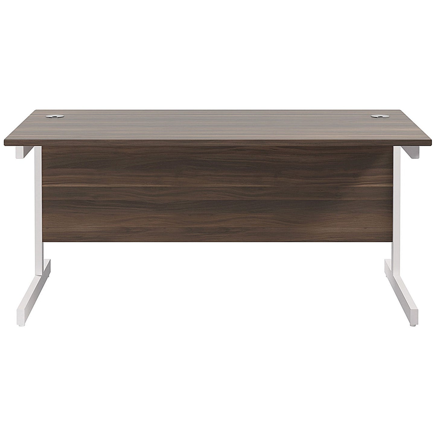 Jemini 1600mm Rectangular Desk, White Cantilever Leg, Walnut