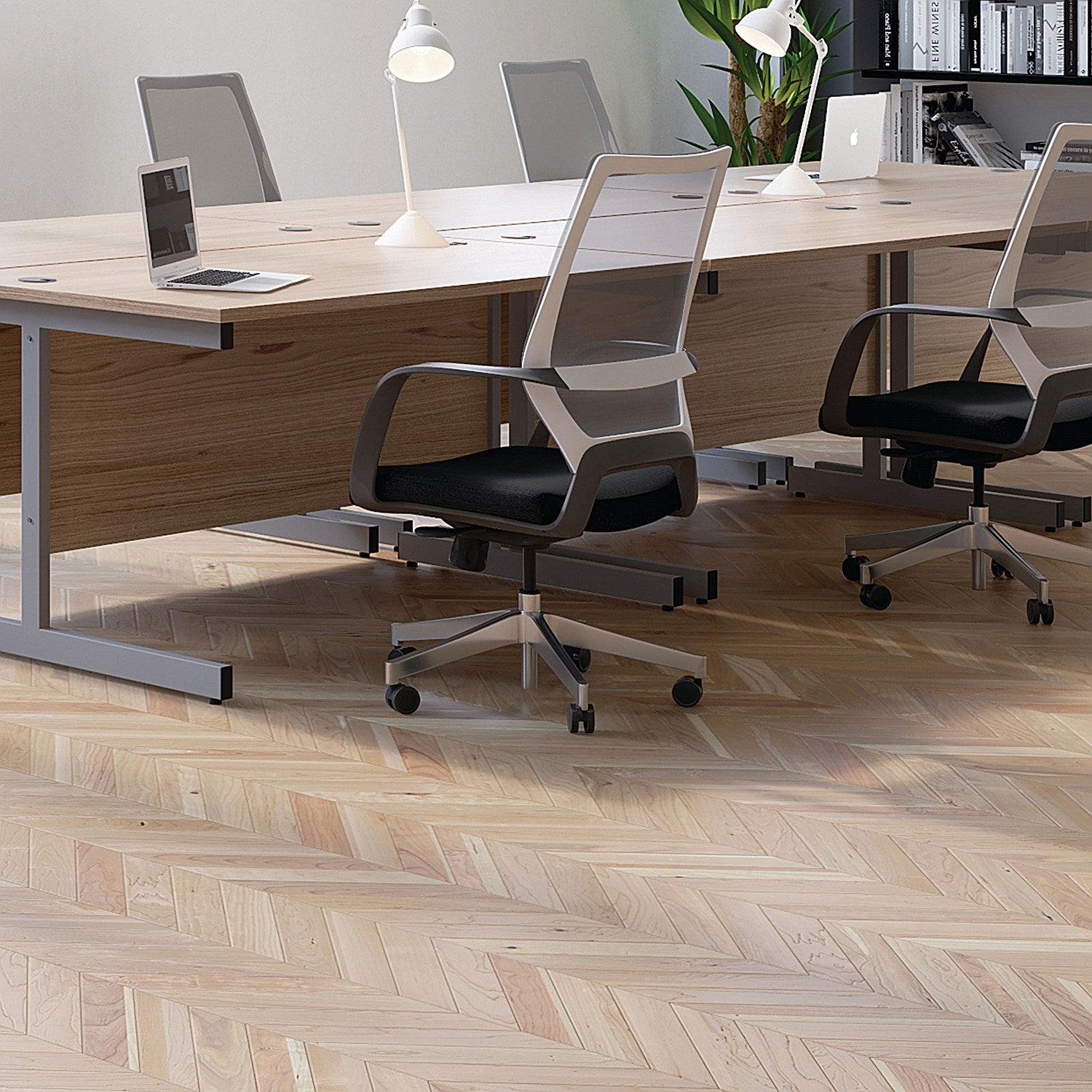 Jemini 1600mm Rectangular Desk, White Cantilever Leg, Walnut
