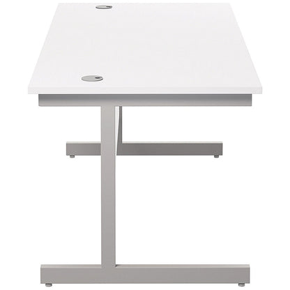 Jemini 1800mm Rectangular Desk, Silver Cantilever Leg, White
