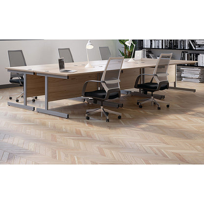 Jemini 1600mm Corner Desk, Left Hand, Silver Cantilever Legs, Grey Oak