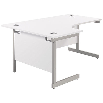 Jemini 1600mm Corner Desk, Left Hand, Silver Cantilever Legs, White