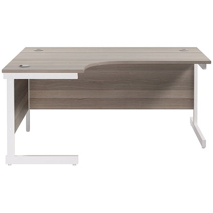 Jemini 1600mm Corner Desk, Left Hand, White Cantilever Legs, Grey Oak