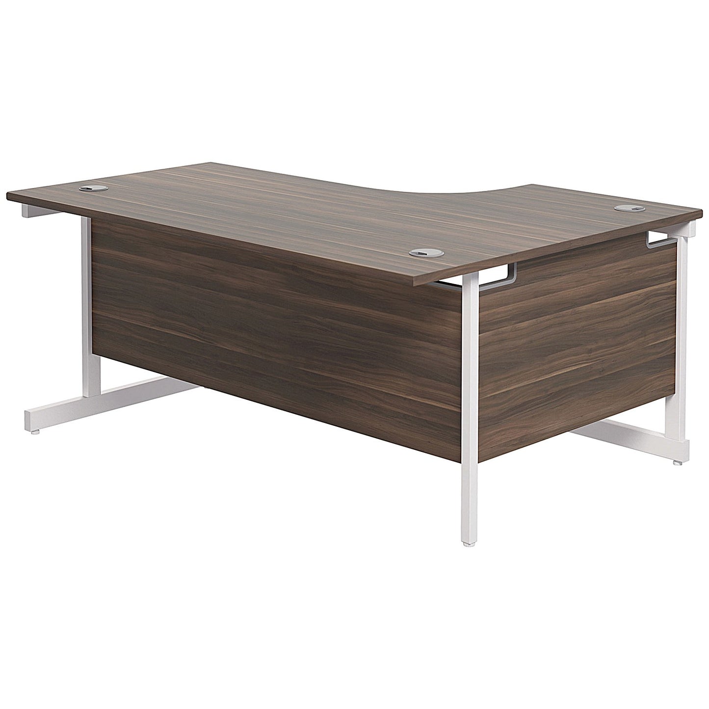 Jemini 1600mm Corner Desk, Left Hand, White Cantilever Legs, Walnut