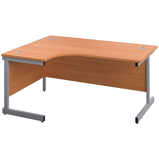 First 1600mm Corner Desk, Left Hand, Silver Cantilever Legs, Beech