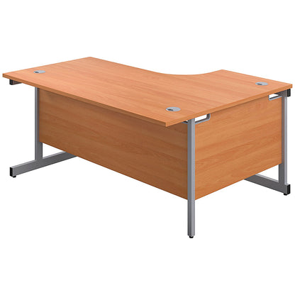 First 1600mm Corner Desk, Left Hand, Silver Cantilever Legs, Beech