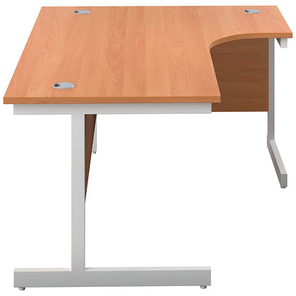 First 1600mm Corner Desk, Right Hand, White Cantilever Legs, Beech