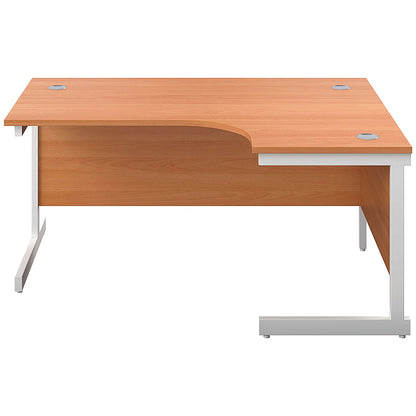 First 1600mm Corner Desk, Right Hand, White Cantilever Legs, Beech