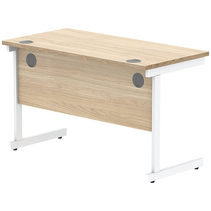 Astin 1200mm Slim Rectangular Desk, White Cantilever Legs, Oak
