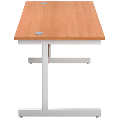 First Rectangular Desk, 1200mm Wide, White Cantilever Legs, Beech