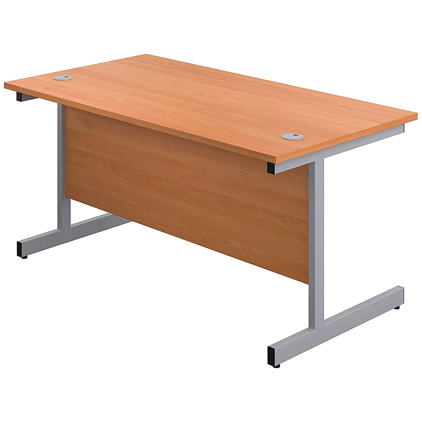First Rectangular Desk, 1400mm Wide, Silver Cantilever Legs, Beech