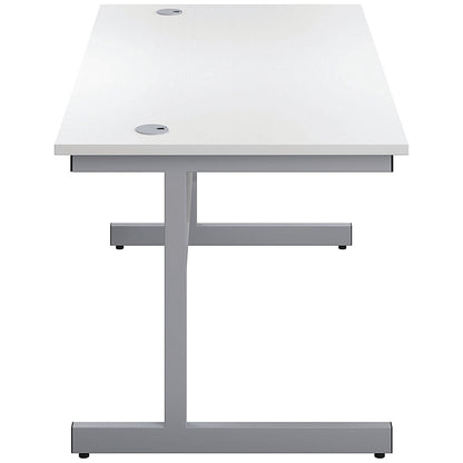 First Rectangular Desk, 1400mm Wide, Silver Cantilever Legs, White