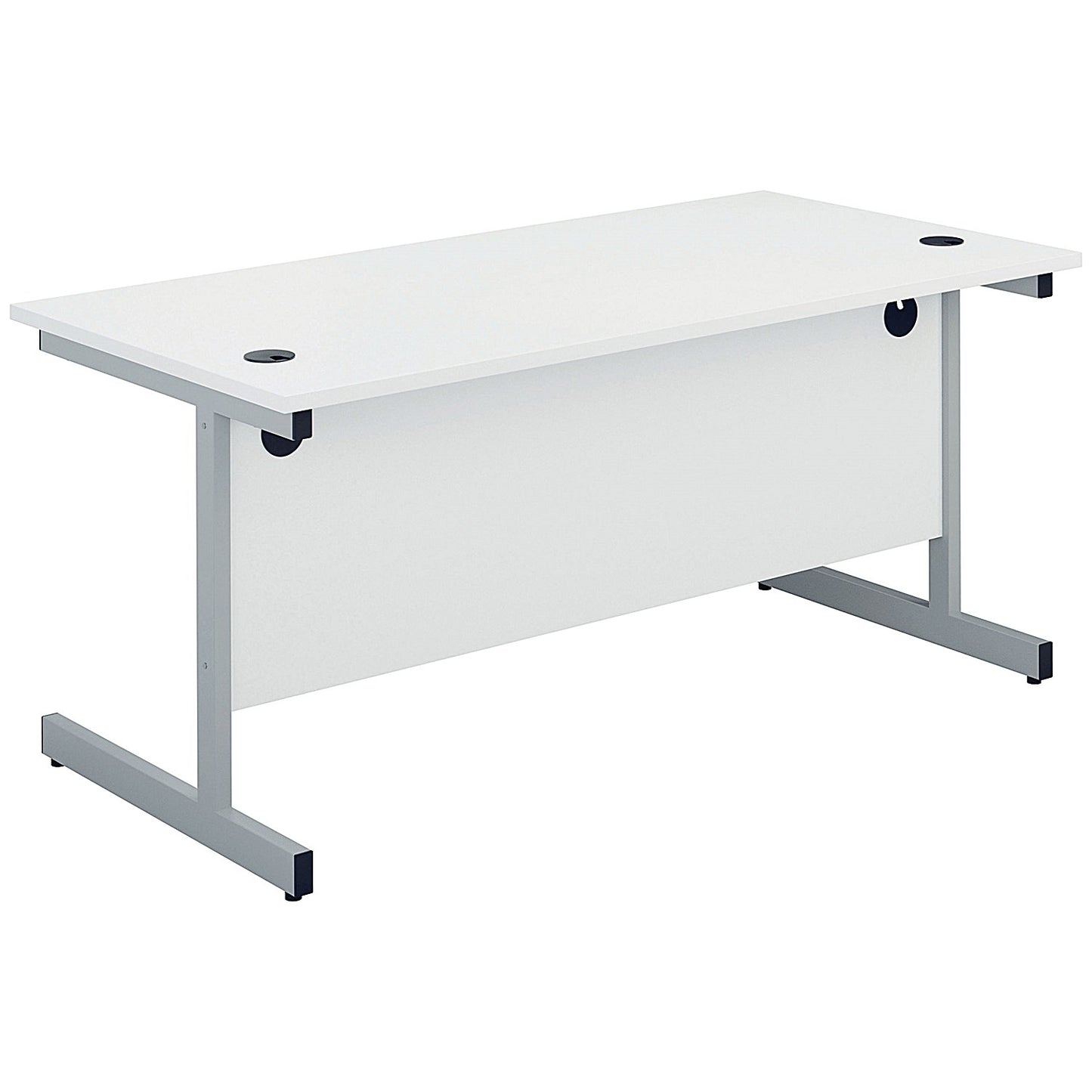 First Rectangular Desk, 1400mm Wide, Silver Cantilever Legs, White