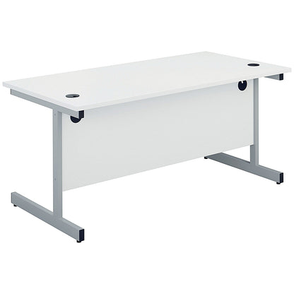First Rectangular Desk, 1400mm Wide, Silver Cantilever Legs, White