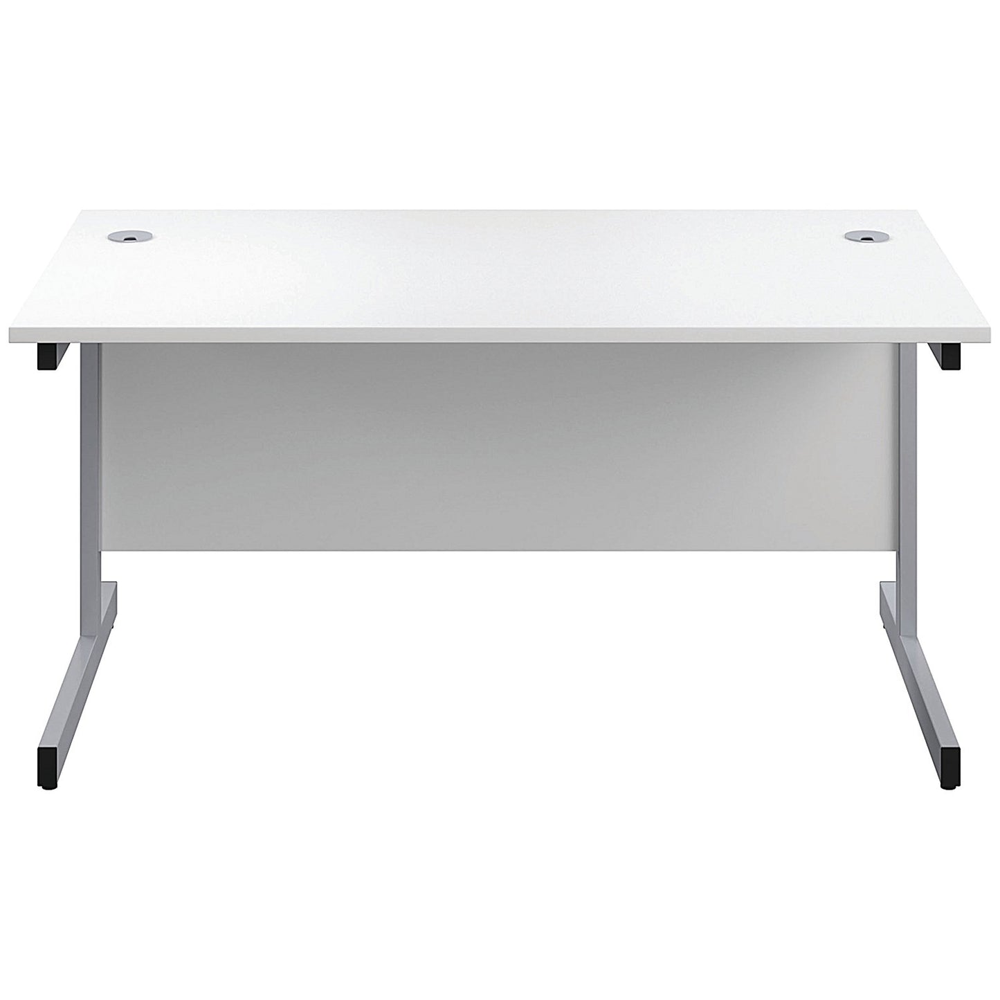 First Rectangular Desk, 1400mm Wide, Silver Cantilever Legs, White
