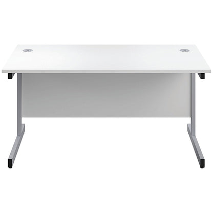 First Rectangular Desk, 1400mm Wide, Silver Cantilever Legs, White