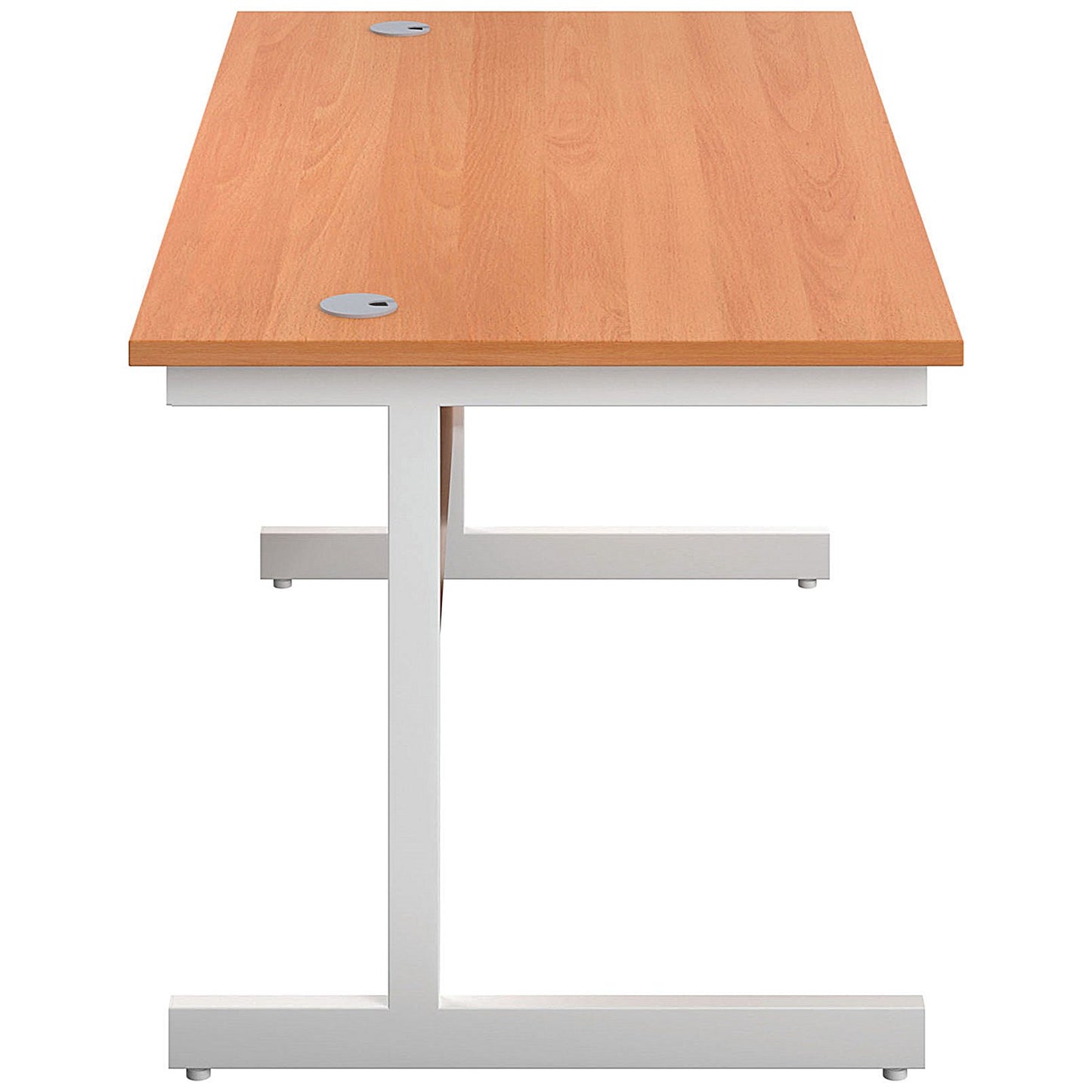 First Rectangular Desk, 1400mm Wide, White Cantilever Legs, Beech