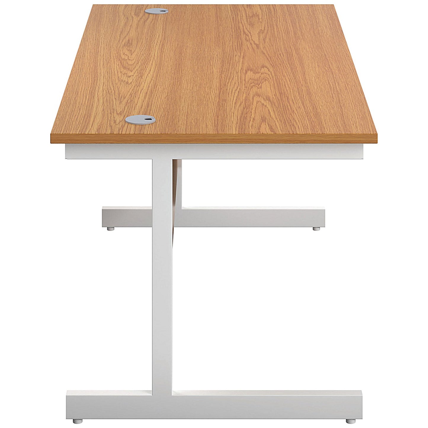 First Rectangular Desk, 1400mm Wide, White Cantilever Legs, Oak