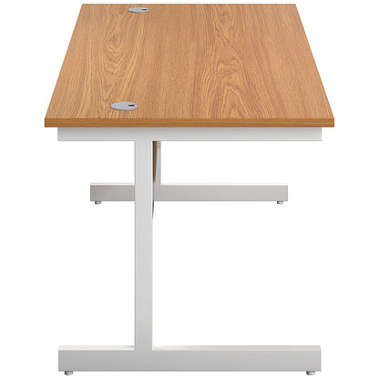 First Rectangular Desk, 1400mm Wide, White Cantilever Legs, Oak