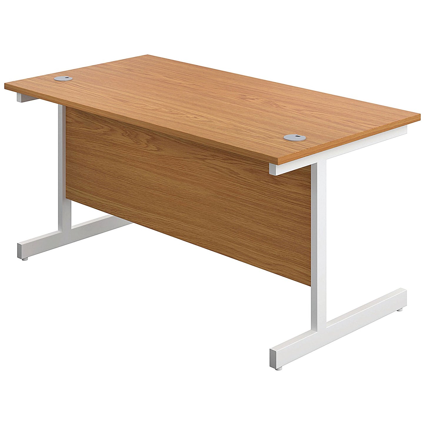 First Rectangular Desk, 1400mm Wide, White Cantilever Legs, Oak