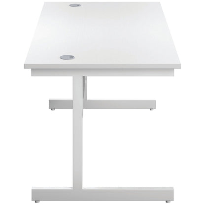 First Rectangular Desk, 1400mm Wide, White Cantilever Legs, White