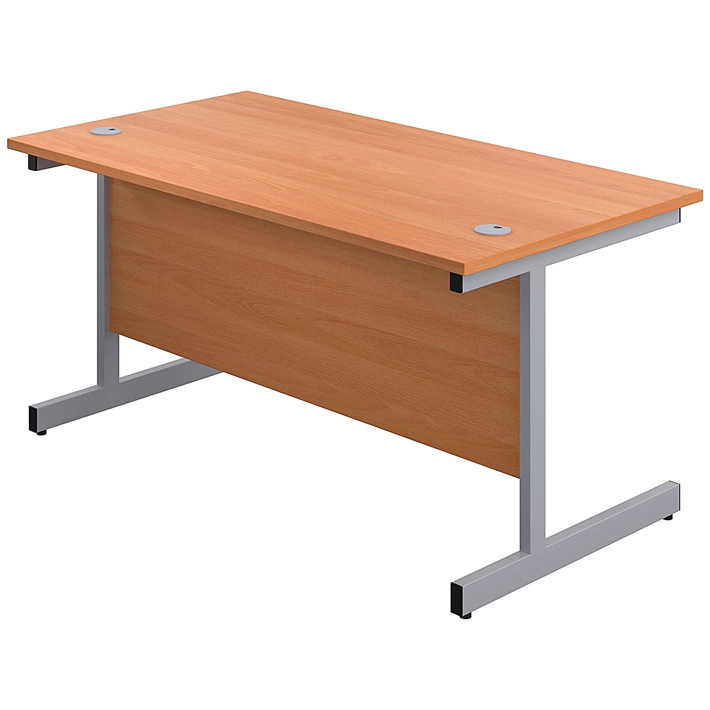 First Rectangular Desk, 1600mm Wide, Silver Cantilever Legs, Beech