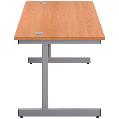 First Rectangular Desk, 1600mm Wide, Silver Cantilever Legs, Beech