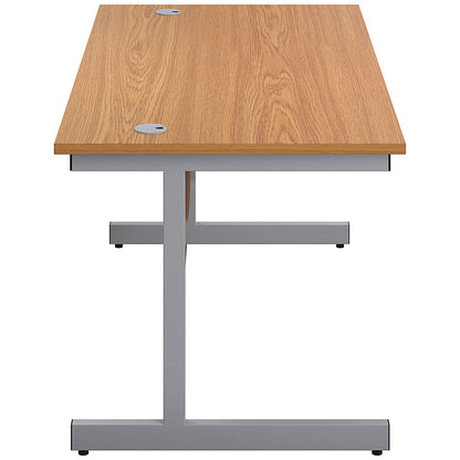 First Rectangular Desk, 1600mm Wide, Silver Cantilever Legs, Oak