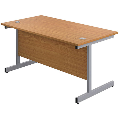 First Rectangular Desk, 1600mm Wide, Silver Cantilever Legs, Oak