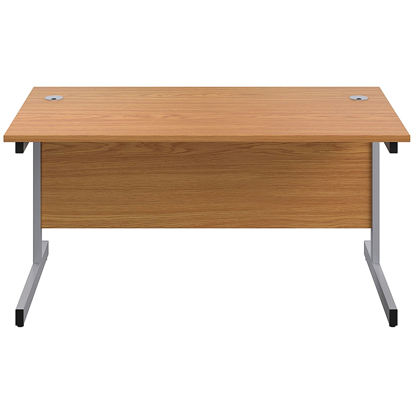 First Rectangular Desk, 1600mm Wide, Silver Cantilever Legs, Oak
