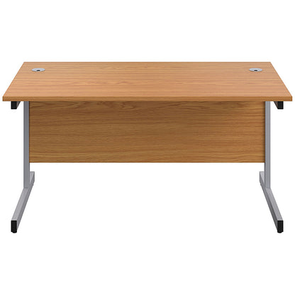 First Rectangular Desk, 1600mm Wide, Silver Cantilever Legs, Oak