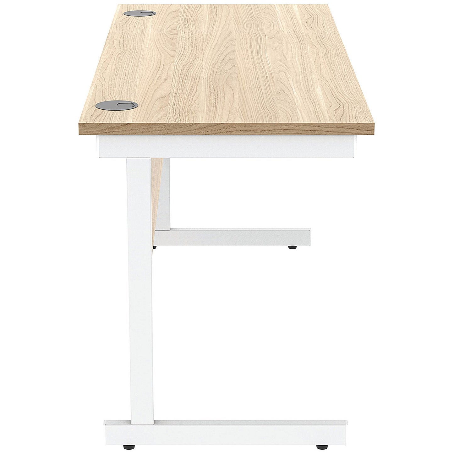Astin 1400mm Slim Rectangular Desk, White Cantilever Legs, Oak