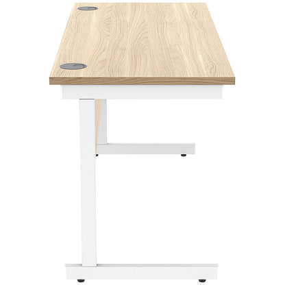 Astin 1400mm Slim Rectangular Desk, White Cantilever Legs, Oak