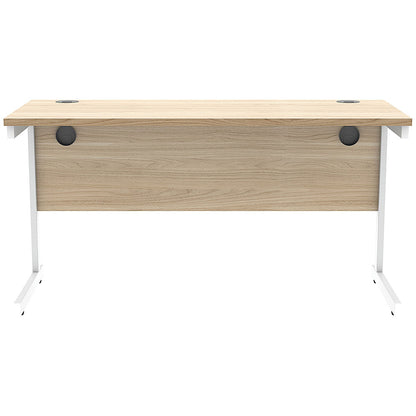 Astin 1400mm Slim Rectangular Desk, White Cantilever Legs, Oak