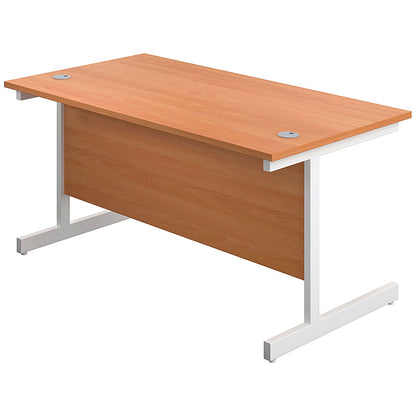 First Rectangular Desk, 1600mm Wide, White Cantilever Legs, Beech