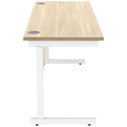 Astin 1600mm Slim Rectangular Desk, White Cantilever Legs, Oak